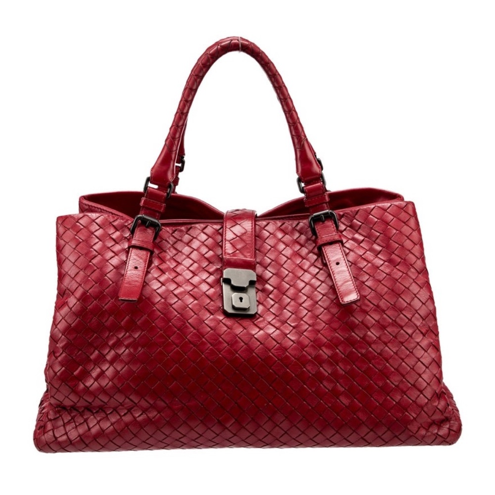 Bottega Veneta Intrecciato Roma Medium Bag in Red
